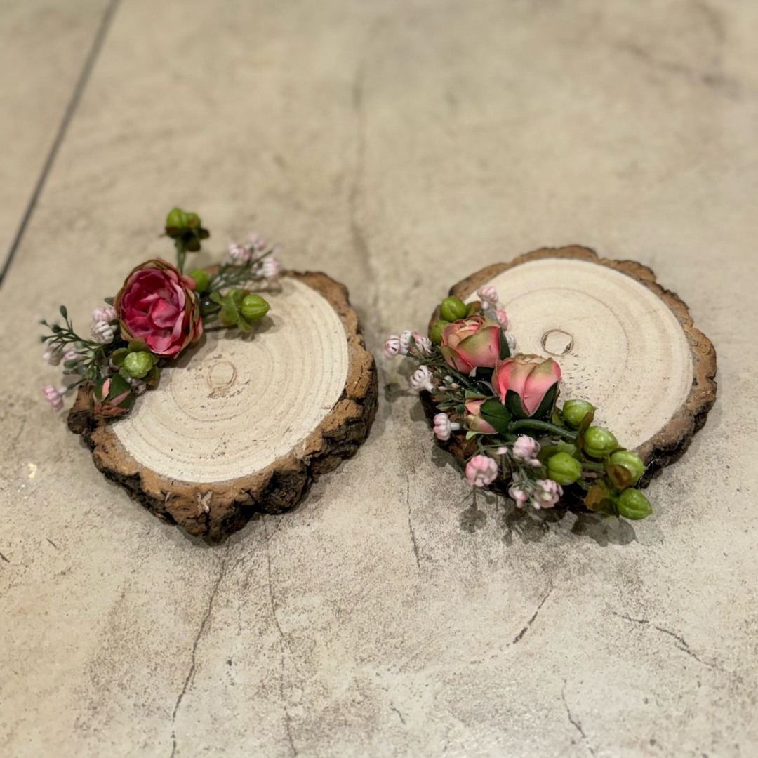 Handcrafted Floral Mini Wood Log (Set of 2)