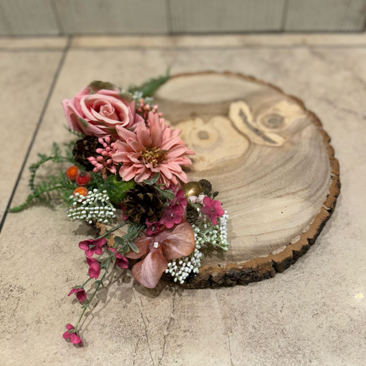 Handcrafted Floral Wood Log (Large)