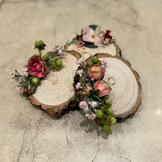 Handcrafted Floral Mini Wood Log (Set of 3)